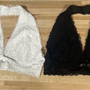 Elegant Lace Halter Bras - White & Black
